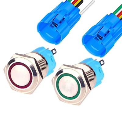 Immagine di Gebildet 2 pezzi 16mm Pulsante Momentaneo in Acciaio Inossidabile, 12V 24V 5A LED 1NO1NC SPDT ON Off Temporaneo Bottone Impermeabile con Spina a Filo (Rosso + Verde)