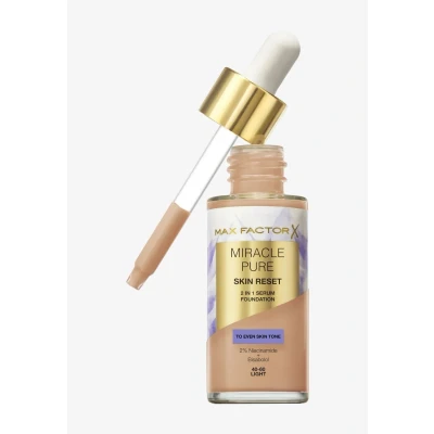 Immagine di Max Factor Miracle Pure 2in1 Skin Reset Serum Foundation, 40 60, Light, Formula vegan, uniforma l’incarnato, copertura media, finish matte satinato, con Niacinamide e Bisabololo, 30 ml