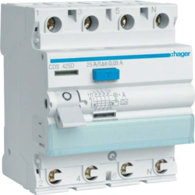 Immagine di Hager CDA425D Interruttore differenziale di sicurezza 4 poli 25 A 0.03