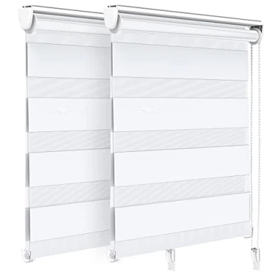Immagine di VOUNOT Set di 2 Tenda a Rullo Doppia Strato Oscurante Giorno e Notte, Catenella Laterale, Bande Trasparenti Opache, Interno Zebra Blinds Bianco, 80 x 150 cm