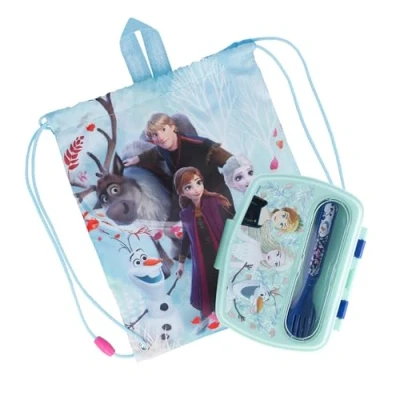Immagine di Sorrisini Contenitore Pranzo con Posate per Bambini, Porta Merenda, Sacca Sportiva Lunch Bag Scuola Asilo, Zaino Ginnastica Gite, Frozen