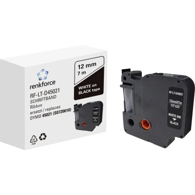Immagine di Cassetta nastro Renkforce RF LT D45021 Compatibile sostituisce DYMO D1 45021 12 mm Colore Nastro: Nero carattere: Bianco 7 m