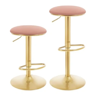 Immagine di WOLTU Set di 2 Sgabelli Bar con Poggiapiedi Sedia Alta Sedile Imbottito per Cucina Altezza Regolabile Sgabello Girevole 360 in Metallo Rosa BH302rs