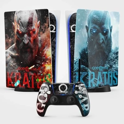 Immagine di adesivo per la PS 5 Kratos, da gioco 5, console e controller, disco edizione standard, skin Kratos (1 controller)