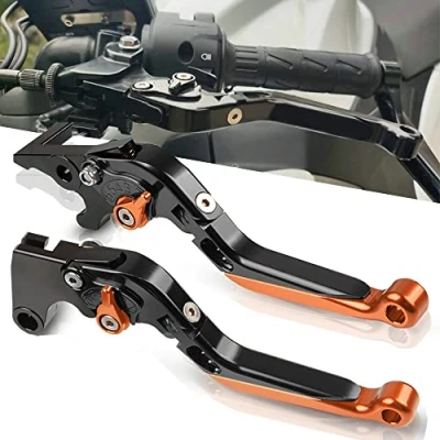 Immagine di QJY Motor Part Store Regolabile Leve Freno e Frizione Moto CNC Alluminio Per DUKE 790 2018 2019 2020 2021 (Arancione/Nero)