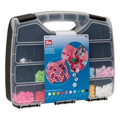 Immagine di Prym 393900 Valigetta ColorSnaps 300 pz. + Set Attrezzi Scatola per Filettatura, Plastic, Multicolore, 2 x 1 cm, unità