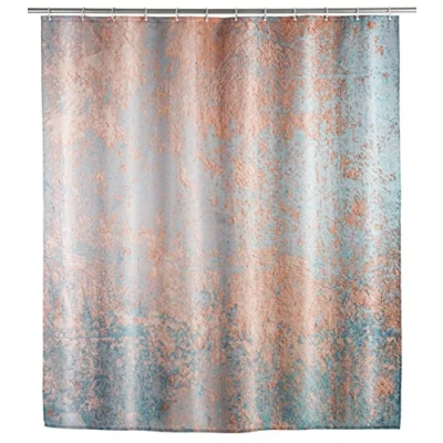 Immagine di WENKO tenda per doccia antimuffa Agate, in tessuto antibatterico e vasca, lavabile idrorepellente, con 12 anelli da fissare all’asta della doccia, 180 x 200 cm