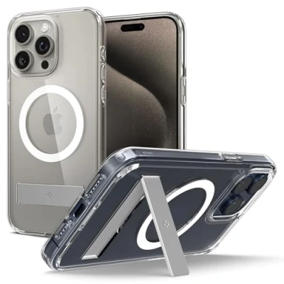 Immagine di Spigen Cover per iPhone 15 Pro Max, Ultra Hybrid S MagFit, Compatibile con MagSafe Trasparente