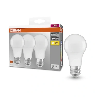 Immagine di OSRAM 4099854046797 LED (monocolore) ERP F (A G) E27 Forma cilindrica 8.5 W = 60 Bianco caldo (Ø x A) mm 3 pz.
