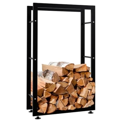 Immagine di CLP Esclusivo portalegna KERI V2 in metallo, seconda scelta, fino a 8 misure e 2 colori Colore:nero, Dimensione:25x60x100 cm