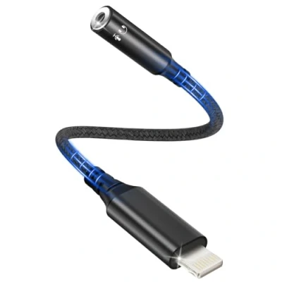 Immagine di bakibo Adattatore i Phone Jack 3,5 mm [Certificato MFi], Supporta Microfono Chiamate e Controlli in Linea Lightning cuffie Cavo HiFi per 14/13/12/11/X/8/7/Pad/i OS, Nero