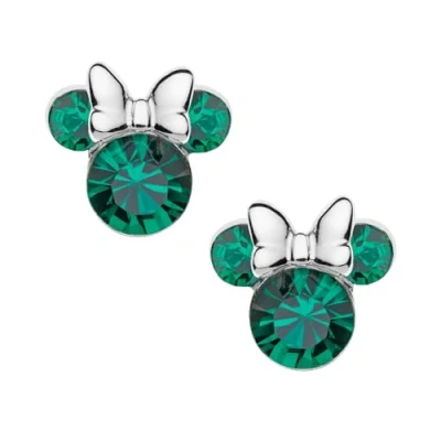 Immagine di Orecchini Minnie Mouse a Bottone con Pietra Portafortuna Disney da Bambini in Argento, Gioielli Disney, Impreziosito Zirconia, Verde