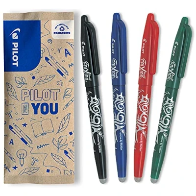 Immagine di PILOT, Frixion Ball Set Da 4, Penna Cancellabile Al Calore con Inchiostro Termosensibile, Roller Ricaricabile Gommino Integrato, Colore Nero, Blu, Rosso e Verde, Tratto Medio