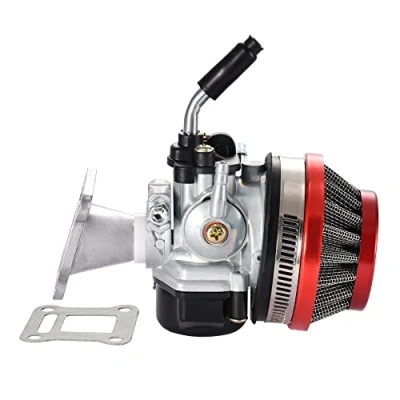 Immagine di GOOFIT Collettore Carburatore 19mm Minimoto Filtro Aria 58mm Sostituzione per 2 Tempi 47cc 49cc Mini Pit Bike Quad ATV Scooter Rosso