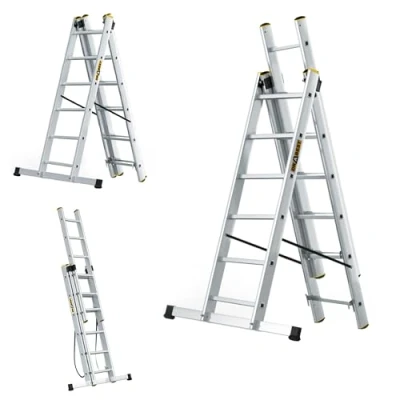 Immagine di DRABEST SCALETTE SERIE PRO 3x6 Scala Multiuso a Tre Sezioni Pressopiegata in Alluminio 150kg Scaletta Pieghevole 45x345x16cm