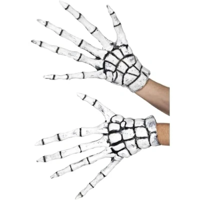 Immagine di Smiffys Guanti scheletro/Tristo Mietitore, Bianchi, in lattice