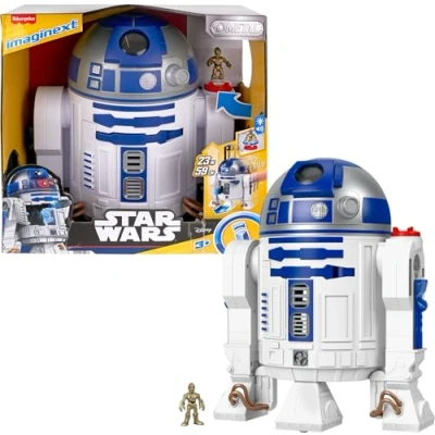 Immagine di Fisher Price Imaginext Star Wars R2 D2, Robot interattivo Alto 44cm con luci e Suoni, Personaggio Die Cast C 3PO Lancia proiettili Inclusi, Ispirato alla Saga, 3+ Anni, HXG52