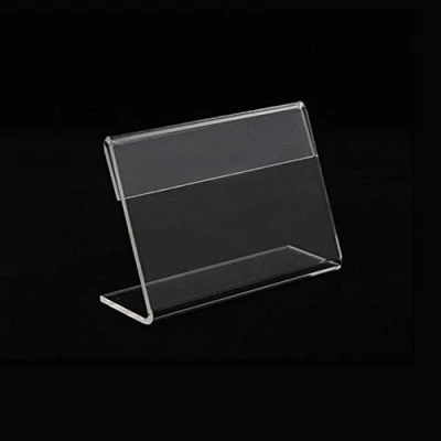Immagine di 100 mini supporti espositivi in acrilico, 4 cm x 2 cm, per etichette di prezzi, biglietti da visita, cartelli ed