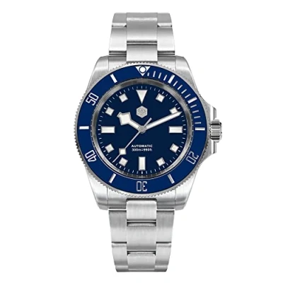 Immagine di San Martin SN0111G Orologio subacqueo da uomo in acciaio inossidabile NH35 automatico meccanico zaffiro vetro blu nero orologi, Blu, Moda