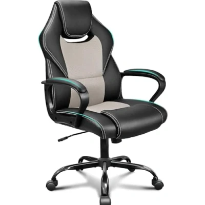 Immagine di BASETBL Sedia Ufficio da Gaming, Poltrona Girevole Ufficio, Direzionale Oscillant Supporto Lombare Schienale Alto, Seida Scrivania per Computer in Similpelle, Portata 150 kg Grigio