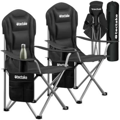 Immagine di TecTake® Set da 2 Sedie Campeggio Pieghevoli Imbottite, Portabicchieri, Tessuto Oxford 600D, Struttura in Acciaio, Tasca Laterale, Sedia Giardino, Poltrona Esterno e Balcone, fino a 120 kg