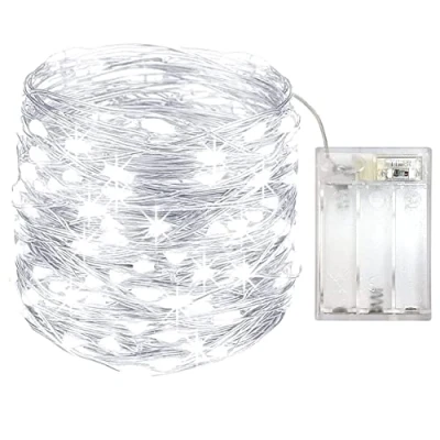 Immagine di OEMG LED Stringa Luci a Batteria, 12m 120 Catena Luminose 2 Modalità Lights Rame Filo Ghirlanda Lucine per Natale Matrimonio Decorative Festa Interno Natalizie Letto Camera, Bianco Freddo