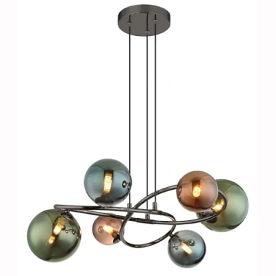 Immagine di Globo Lampada a sospensione Riha, lunghezza 86 cm, nero/grigio fumo, 9 luci.