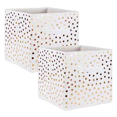 Immagine di Non Tessuto PP Cube 11 x Piccoli Punti, Gold Dots on White, Small Set of 2