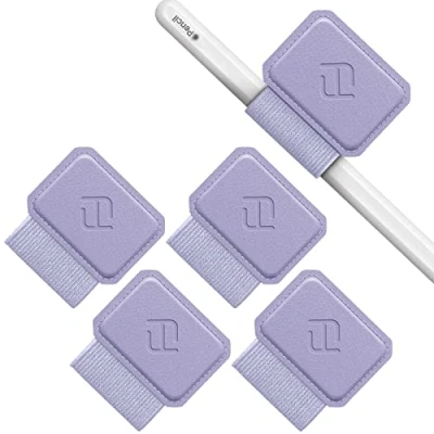 Immagine di FINTIE 4 Pezzi Portapenne Autoadesivo Compatibile con Apple Pencil Pro, (USB C) &amp; 2a/1a Gen e Penna Stilo Elastico Pen Holder per Tablet, Notebooks, Calendario, Lilla Viola