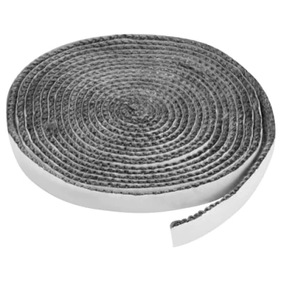 Immagine di Wisebom Guarnizione stufa a legna, 4m x 12mm 3mm Camino Autoadesivo Corda Piatta Nera ermetico Nastro in Fibra di Vetro