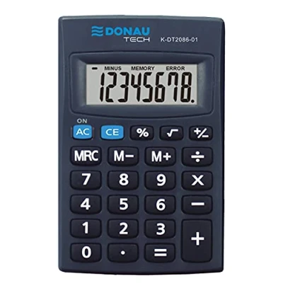 Immagine di calcolatrice DONAU TECH/K DT2086 01 a 8 cifre, funzione radicale, 85 x 56 9 mm, colore: nero, con display funzionamento batteria, design compatto