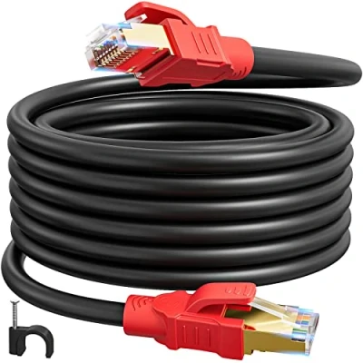 Immagine di Cavo Ethernet 15 Metri Lan Schermato Cat 8 di Rete 15m Alta Velocità RJ45 per Esterno Gigabit 40Gbps 2000MHz 26AWG SFTP Filo 15mt Lungo Nero Internet POE Switch Router