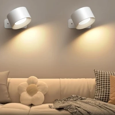 Immagine di Mexllex Lampada da Parete 2Pcs, Applique Camera Letto Comodino Touch Batteria Ricaricabile Faretti Ruotare di 360 Magnetica,3 Colori e 3 Livelli Luminosità