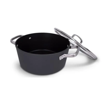Immagine di Arcos Serie Samoa Pentola Antiaderente 20 cm e 2,6 L Alluminio Forgiato Adatto a qualsiasi cucina Anse Acciaio inossidabile effetto freddo Lavabile in lavastoviglie Nero FULL INDUCTION