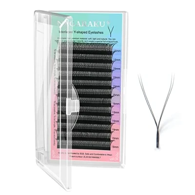 Immagine di NAGARAKU YY Ciglia Extension 4D a Forma di Y Ventagli Prefabbricati Volume Russo Premade Fans Naturale Eyelash Individuali Cluster Wispies Incrociate Opaco Nero 12 File(0.07 C 15mm）