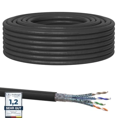Immagine di RedStar24 CAT 7 Cavo di rete esterno 25m Ethernet CAT7 Schermato dati LAN Gigabit S/FTP, PIMF, PoE, 10Gbit/s, Senza alogenuri, Uso per interramento 25 metri