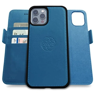 Immagine di dreem Fibonacci compatibile con iPhone 13 Pro custodia a portafoglio/custodia antiurto 2 in 1 e folio pelle vegana staccabile, MagSafe, protezione RFID [Ardesia]