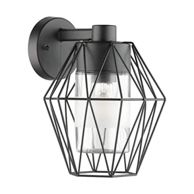Immagine di EGLO lampada da parete per esterni Canove, illuminazione portico esterno in acciaio nero e vetro trasparente, esterna con attacco E27, IP44
