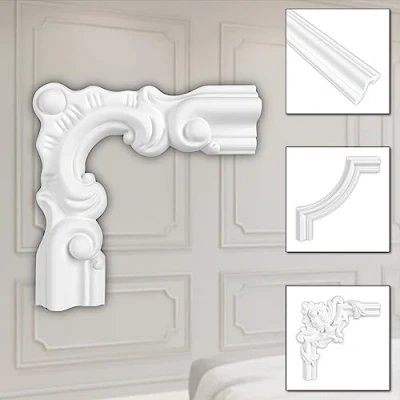 Immagine di HEXIM decorazione in stucco HDPS/PU bianco Cornice da parete HCR listelli (2 pezzi HCR502 3) segmentato angolare resistente