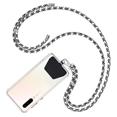 Immagine di COCASES Cordino per Telefono a Tracolla, con Tracolla 2 linguette (Nero + Bianco)