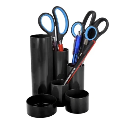 Immagine di Westcott Portapenne nero con 6 scomparti rotondi come organizer da scrivania Conservazione trasparente di penne E accessori ufficio 744577 00