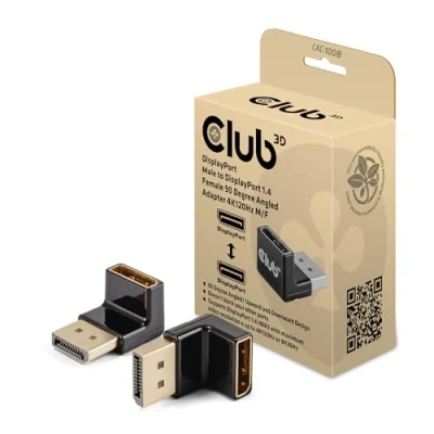 Immagine di Club 3D CAC 1008 DisplayPort maschio a 1.4 femmina adattatore angolare 90 gradi 4K120Hz M/F