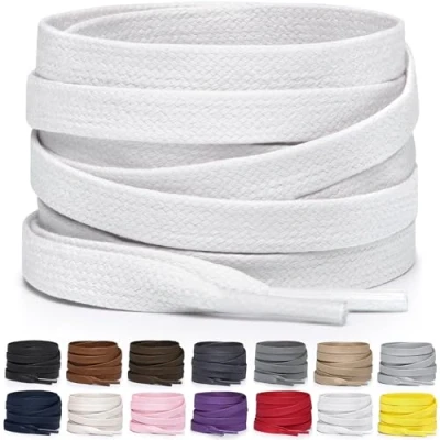 Immagine di Miscly Lacci Piatti in Cotone Cerato per Stivali, Sneaker e Scarpe Disponibili Diverse Lunghezze Colori (Bianco, 183 cm)