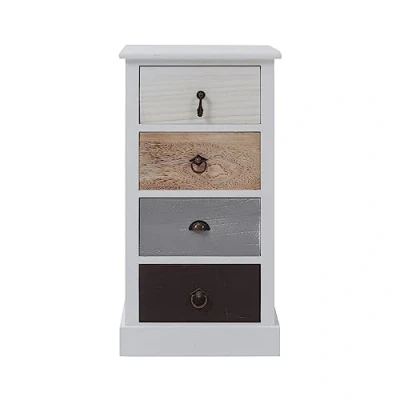 Immagine di Rebecca Mobili Comodino bianco nero beige, cassettiera 4 cassetti, legno paulownia, stile shabby, camera bagno sala Misure: 69 x 37 27 cm (HxLxP) Art. RE4310