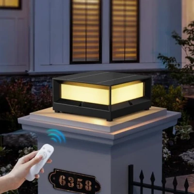 Immagine di HMAKGG Lampada Solare da Esterno per Pilastro, Lampioni Giardino Solari con Telecomando, 5400mAh &amp; 3 Colore, IP65 Impermeabile Lampione in Alluminio, Nero