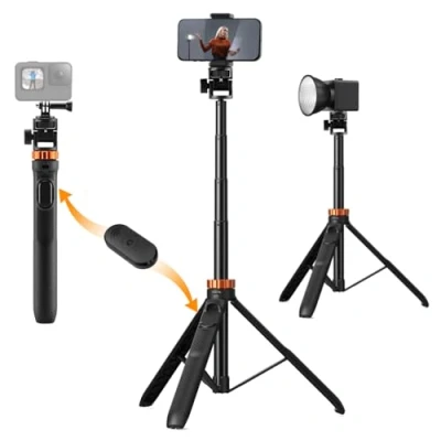 Immagine di K&amp;F Concept Treppiede Smartphone e Fotocamera, Bastone Selfie 175cm MS24, Stick con Telecomando Bluetooth Clip per Cellulare, adattatore GoPro/DJI Action/ Insta360, Streaming Vlogging