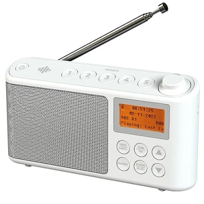 Immagine di i box Radio Dab/Dab+ e FM, Portatili Alimentata a Corrente Batteria Ricaricabile, Radiolina Portatile con Caricatore USB per un&#039;autonomia di 15 Ore (Bianco)
