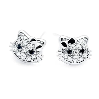 Immagine di Findout HeloKitte cat. 925 Sterling Silver Earrings orecchini in argento per donna a bottone con zirconi in, carinissimi forma di gatto donne, ragazze e bambini