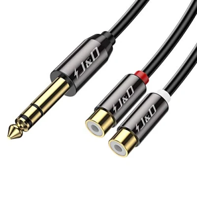 Immagine di J&amp;D 6.35 mm TRS a doppia RCA Cavo Stereo, Cable Oro Placcato Copper Shell Robusto 6,35mm (1/4 pollice) Maschio 2 Femmina Sdoppiatore Audio Stereo Cavo, 0,25 Meter