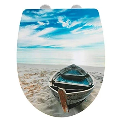 Immagine di Wenko Sedile WC Boat Extra Lucido con Chiusura Automatica Ammortizzata, Fissaggio igienico Fix Clip Multicolore